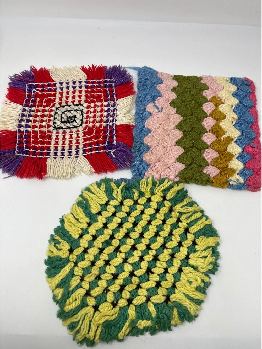 Vintage Pot Holders Handmade 1940’s 1960 Used Lot Of 14 Seashells Roses Knit